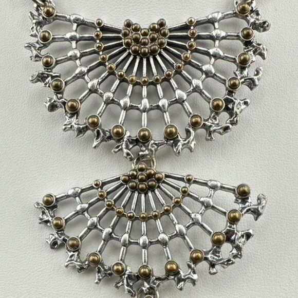 LUCKY BRAND Fan Silver Tone Bib Statement 34" Rolo Chain Bohemian Necklace - Picture 5 of 5